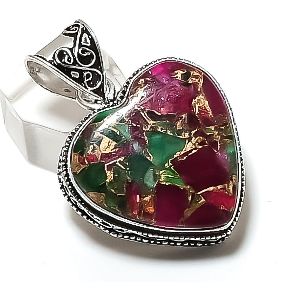 Натуральный Медно-Рубиновый Зоисит 925 Пробы Серебро Ювелирный Кулон 1.85 ETC-13882