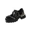 Fashion Luxury Metal Chain Decoration Chunky Heel Shoes Women High Quality Patent Leather Black Lace Up Loafers Punk Style Autumn Shoes