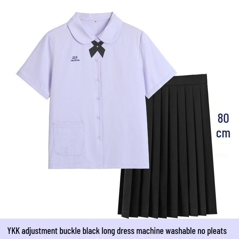 Thai Style Girls' Short/Long Sleeve School Uniform Shirt with Embroidered Badge for JK High School Students