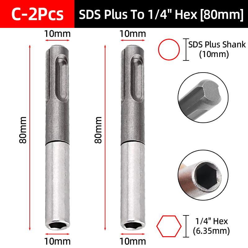 1/4"3/8"1/2" SDS Plus Socket Driver Drill Quick Change Hex Extension Adaptors Connector Hammer Drilling Bit Nut Impact Head Tool