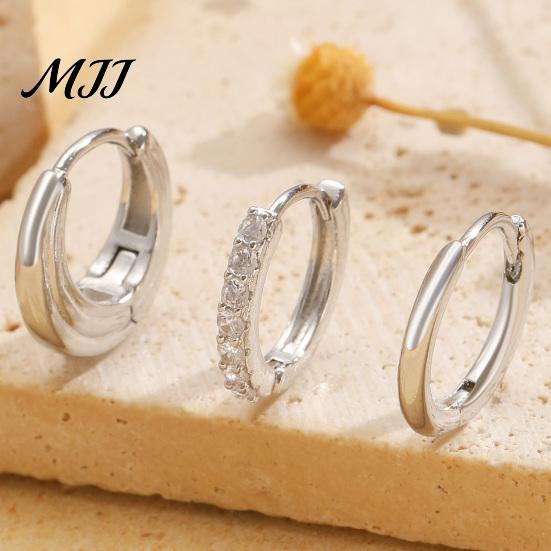 Alloy Earrings 3Pcs Round Hoop Classic Fashion with Diamond-encrusted Spring-Lock Closure Versatile Stackable Jewelry for Women