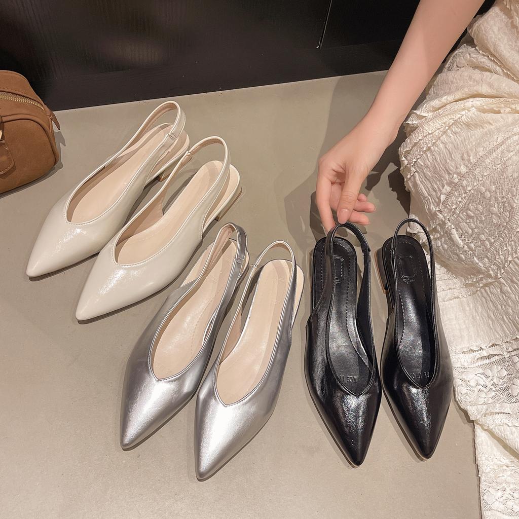 Fashion Summer Women New Sexy Retro Solid Color Heels Leather Shoes Outdoor Banquet Party Pointed Shoes Fashionable Sandals Plus Size 42