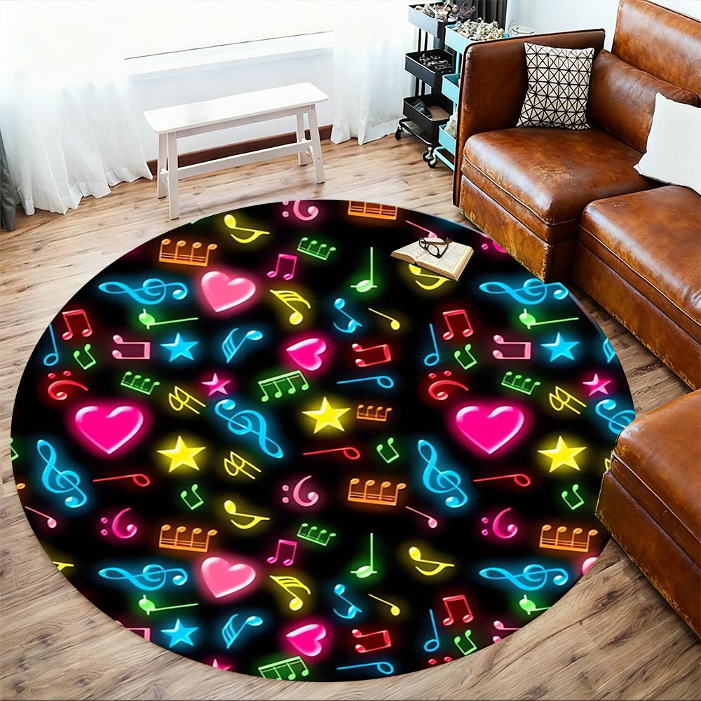 1pc Music Notes Heart Symbols Round Chair mat Area Rug - Non-Slip, Floor Mat for Office, Bedroom, home decor Christmas Gift p0811085