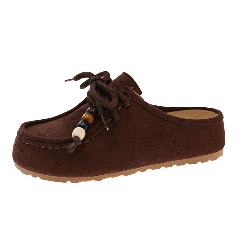 Fashion Women Baotou Half Slippers Retro Faux Suede Casual Slipper Outdoor Non Slip Platform Slides Height-increasing Slippers for Women