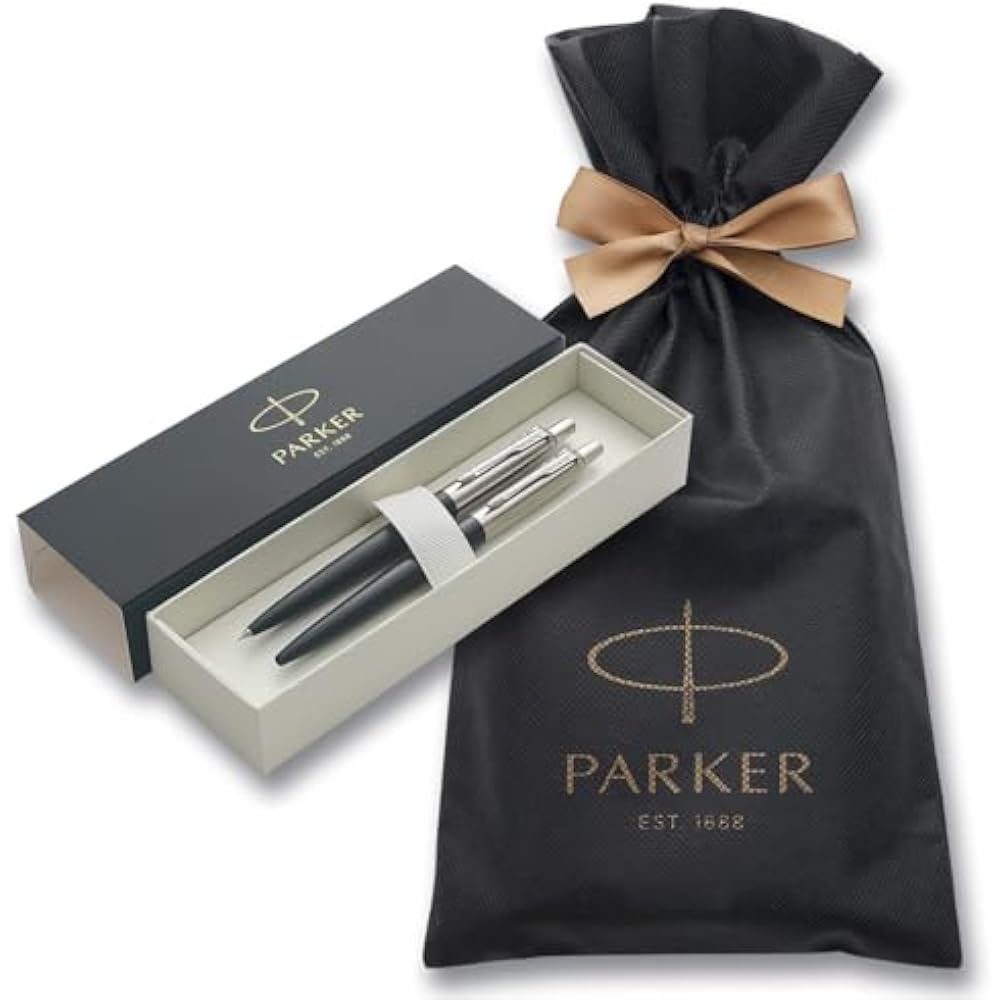 PARKER Parker Ballpoint Pen & Mechanical Pencil Set, Jotter, Black CT, Medium, 0.5mm, Brand Logo,...