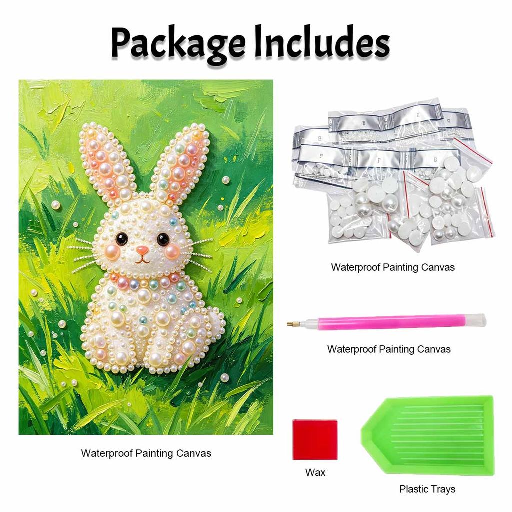 Framed Pearl Painting Kit Cute Rabbit Pattern DIY 3D Bead Canvas Art Creative Leisure Craft Home Decoration Handmade Gift Wall Decor Hobby Project