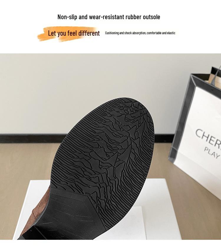 859-1 Retro Ruched Stacked Boots: 2025 Autumn/Winter Square Toe Chunky Heel Fashion Ankle Boots with Inner Height Increase.