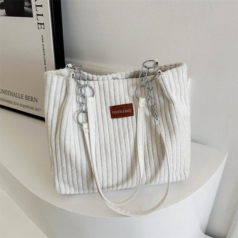 

Большая вместимость вельветовая сумка через плечо 2024 года, зимняя, новая, повседневная, простая, иностранного стиля, для поездок на работу белый