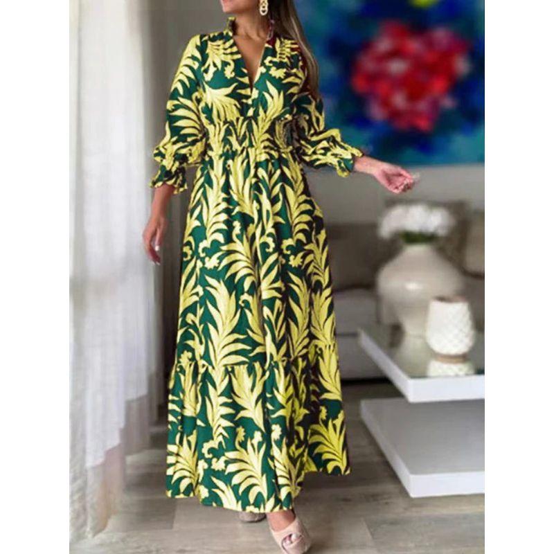 Women's Solid Color Printed Large Dress Solid Color Printing Large Swing Dress Female