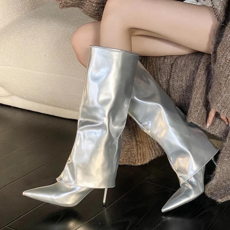 Fashion Eilyken Winter Pointed Toe Patent Leather Women Knee High Boots Street Style Thin  High Heels Long Booties Party Ladies Shoes