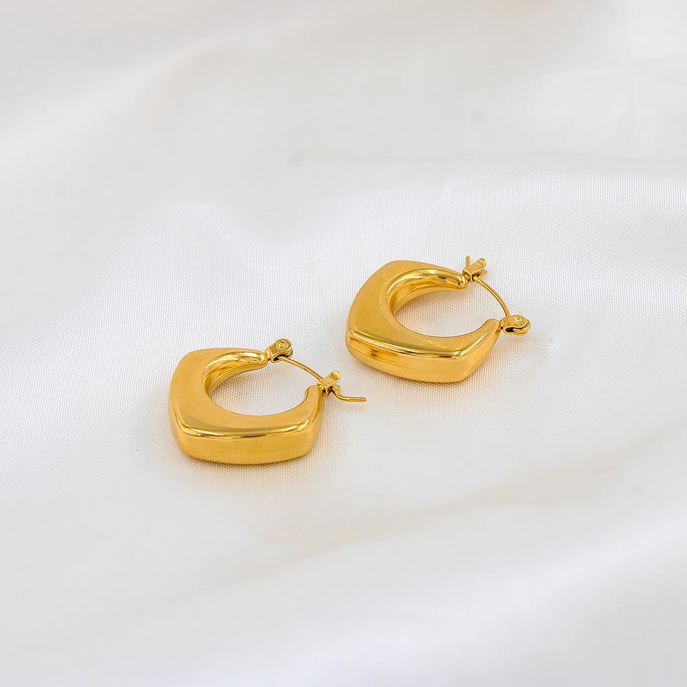 18K Gold Geometric Titanium Steel Hollow Earrings - European Style