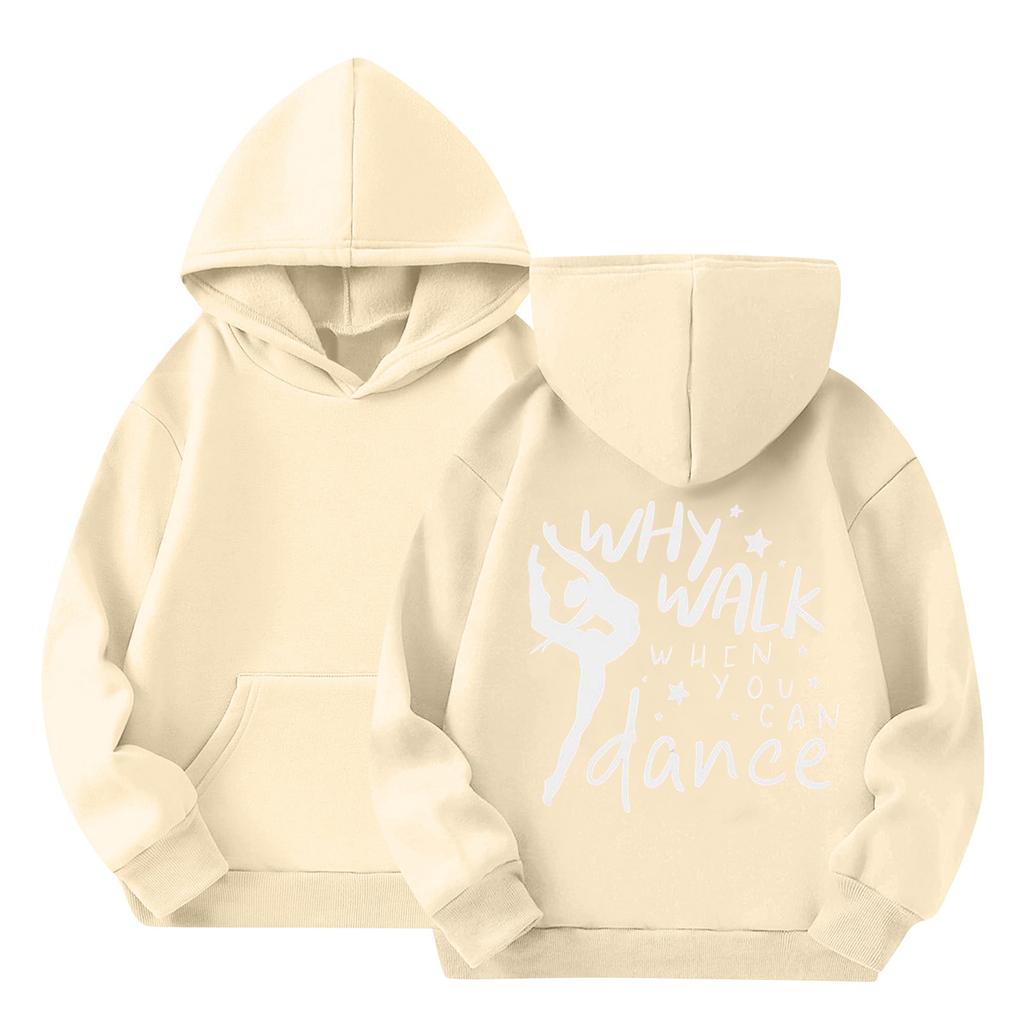 Barnas avslappede genser med rund hals, trykk og lange ermer med hette