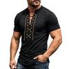 Men's Retro Casual Short Sleeve V-Neck Lace-Up Shirt