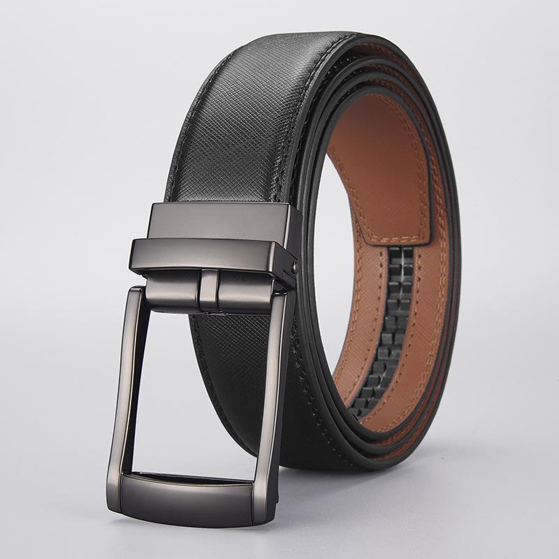 Business Men'S Leather Belt Automatic Buckle Two-Layer Cowhide Fake Pin Buckle High-End Belt