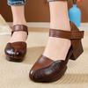 Fashion GKTINOO 2025 New Women Sandals Summer Genuine Leather Thick Heels Sandals Ethnic Style Round Toe Casual High Heel Mom Shoes