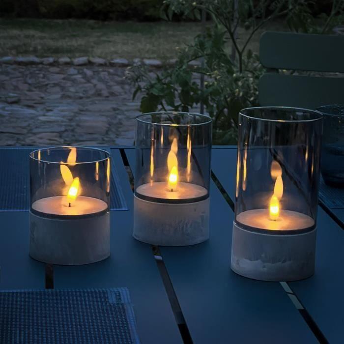 Lot 3 Lampes à poser LED BOUGIE BRILLIANT - 2500K - Plastique et verre - Gris et verre fumé