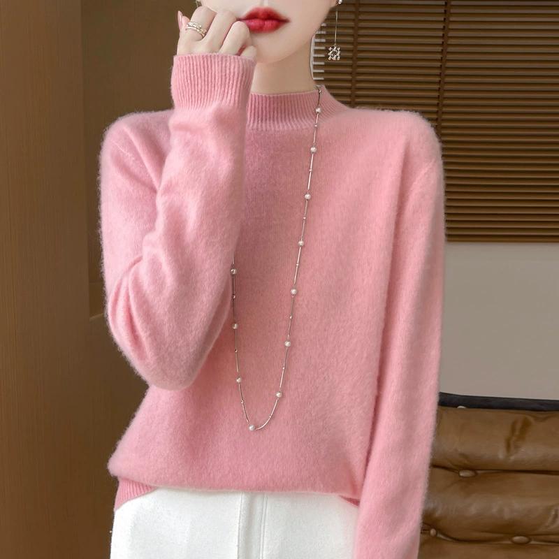 Fashion Wool Sweater Women's Mock-Neck Knitwear Cashmere Pullovers Autumn Winter Long Sleeve Jumpers Clothing Tops