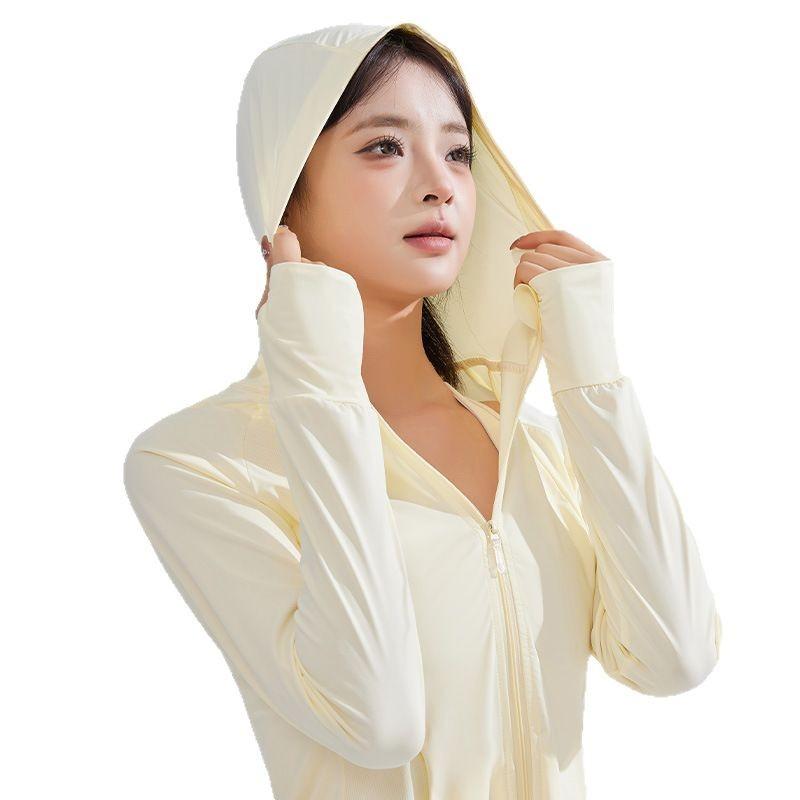 Women Summer Slim Fit Sun Protection Jacket Ice Silk Cooling UV Top Lightweight Breathable Outdoor Sunscreen