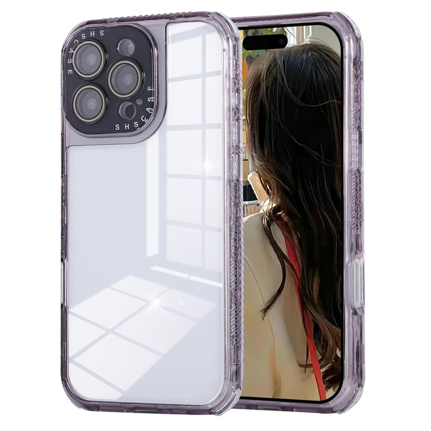 

Для чохла iPhone 16 Pro Max Прозора кольорова рамка Ударостійка TPU+PC Задня кришка телефону з плівкою для об єктива Black