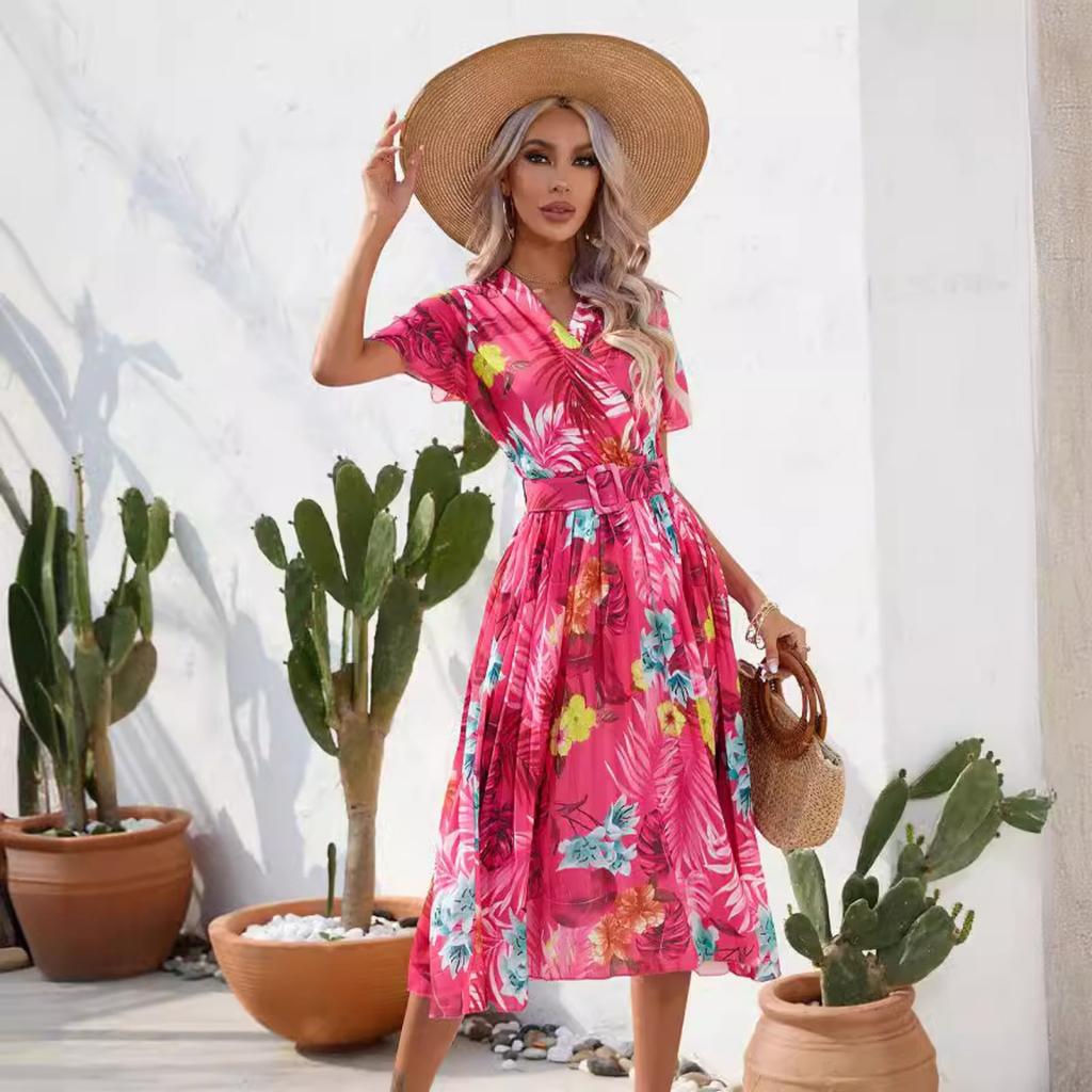 2025 New Fashion Trend Dresses Spring Summer Printed Waist Dresses Fashion Women's