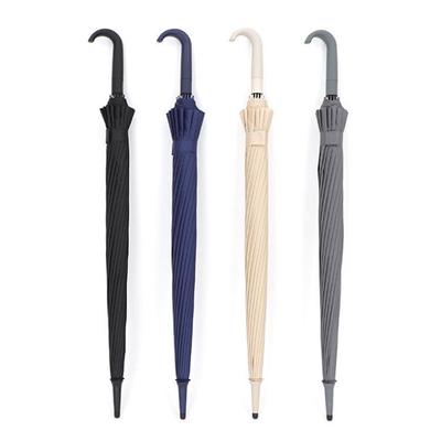 Windproof 16-Rib Large Solid Color Automatic Open Umbrella with Long Handle