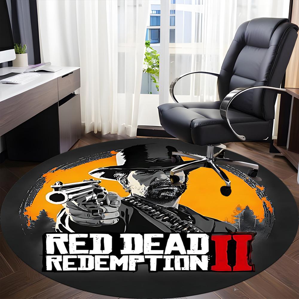 1pc Red Dead Redemption II Office Round Area Rug, Indoor Mat Suitable For Office,Bedroom Living Room Home Decor, Room Deco a0926037