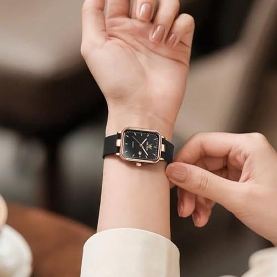 OLEVS Womens Watch Quartz Luminous Easy-to-Read Waterproof Silicone Band Date Popular Gift Women Rose Gold Black
