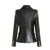 Black Long Sleeve Slim Fit Faux Leather Jacket with Suit Collar - Fall/Winter Collection