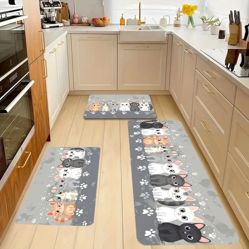 Niedliches Muster Küchenbodenmatte Pfotenabdruck Design Ultraweich Waschbar Rutschfest Schmutzabweisende Matte für Küche Schlafzimmer Heimdeko