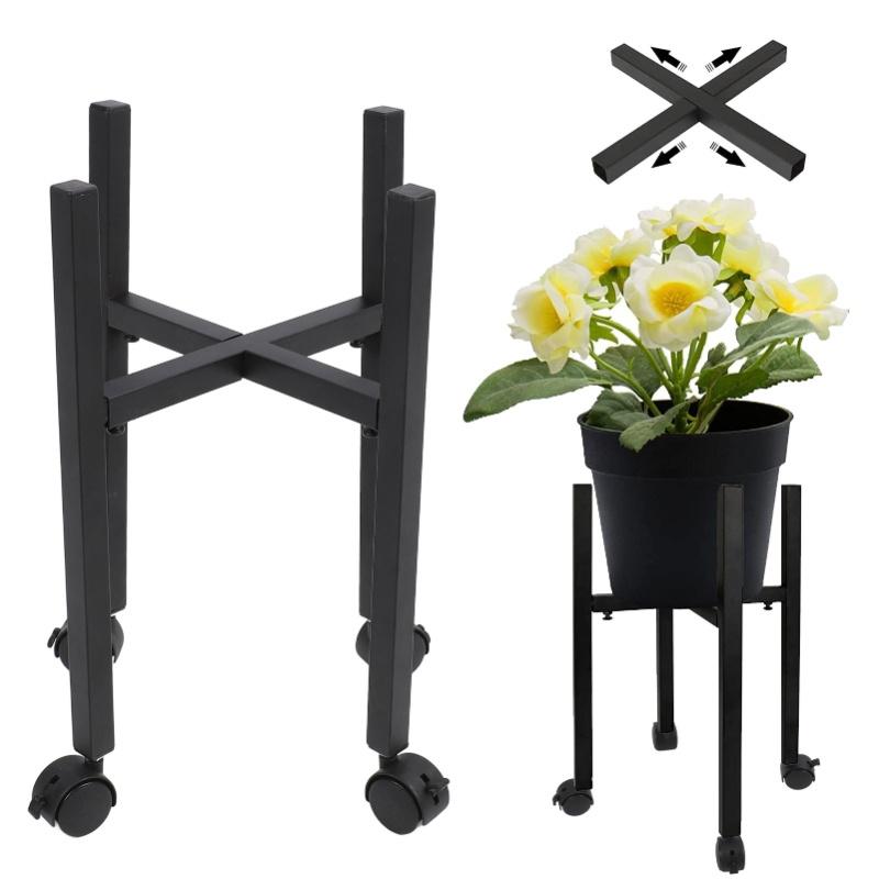 Metal Planter Holder Adjustable Detachable Modern Plant Pot Stand With Wheels For Garden Patio Balcony Office Black
