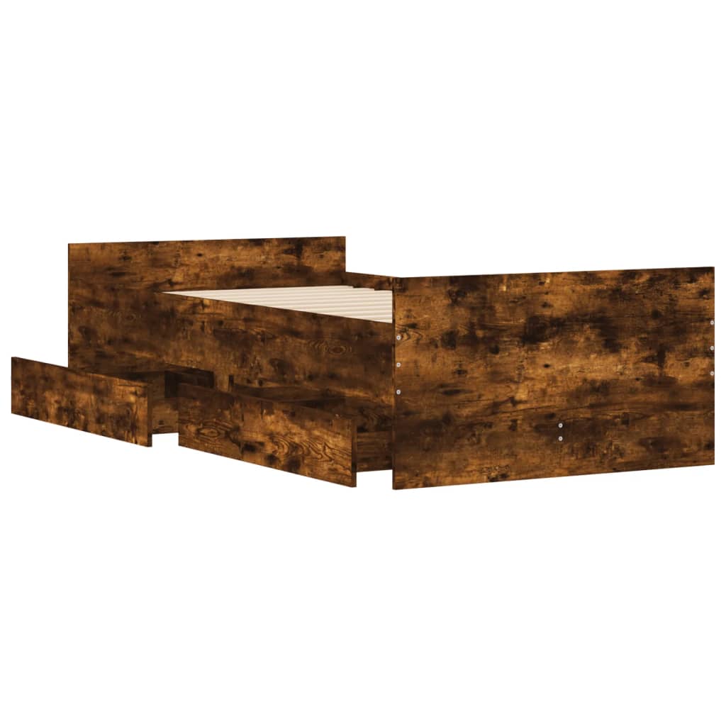 Vidaxl Rama Łóżka Z Szufladami, Przydymiony Dąb, 100X200 Cm