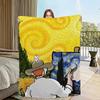 Vintage Starry Sky Painting Flannel Warm Soft Plush Blanket Sofa Living Room Hogar V-Van Gogh Office Bedroom Travel Gift Home