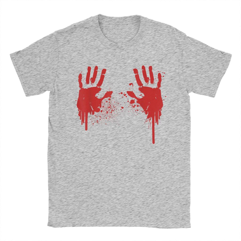 Bloody Hands Handprints Blood Splatter T-Shirts Men Round Collar 100% Cotton T Shirts Funny Halloween Tee Shirt 4XL 5XL Tops