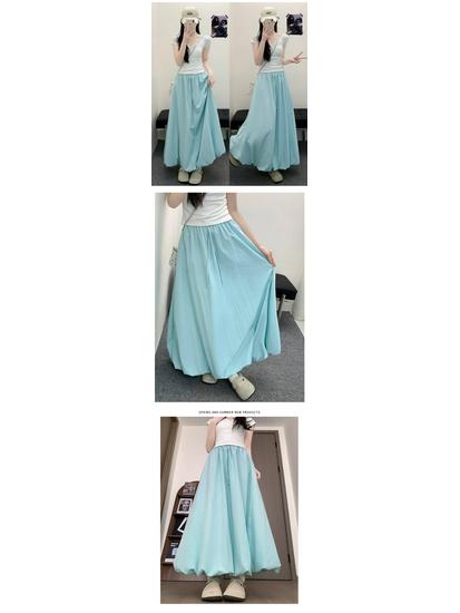 Damskirt med hög midja, elastisk, drapering och lykta, koreansk stil - Vår/Sommar