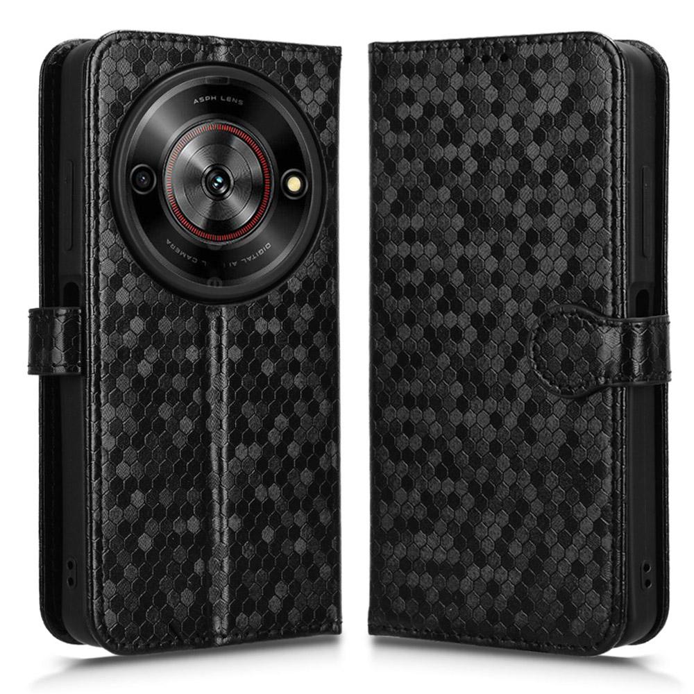 

For ZTE Blade A75 5G/nubia Focus Wallet Case Dot Pattern Imprint PU Leather Phone Cover Black