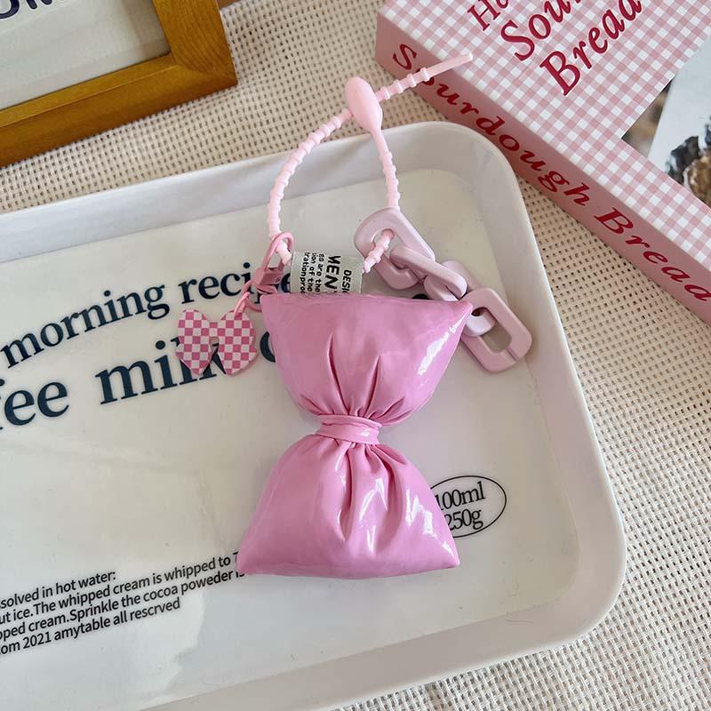 Sweet Bow Leather Cotton Filling Keychain Girl Simple Cute Backpack Pendant Earphone Box Phone Case Decoration