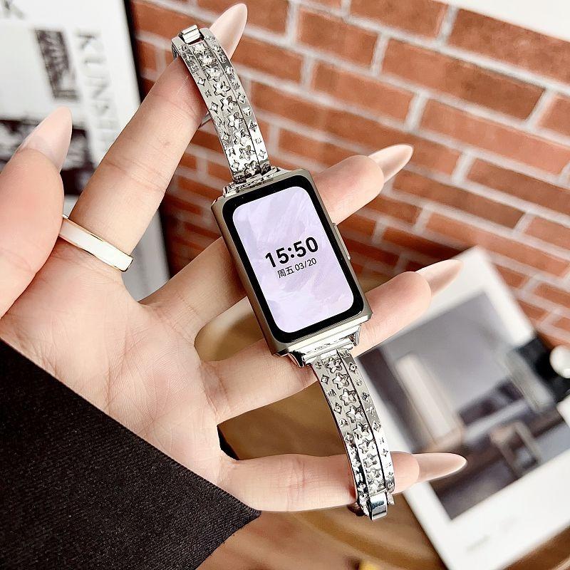 

Металлический ремешок для часов с бриллиантами для умных часов Huawei Band 11 Браслет Элегантный браслет на запястье для Huawei Band 11 Pro Металлический ремешок for Huawei band 11 серебряный