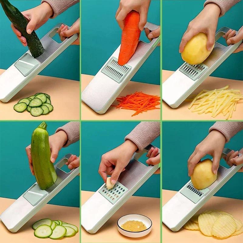Home Vegetable Chopper & Slicer - 8 Interchangeable Blades Potato Shredder Stainless Steel Grater for Cucumber Onion with Storag