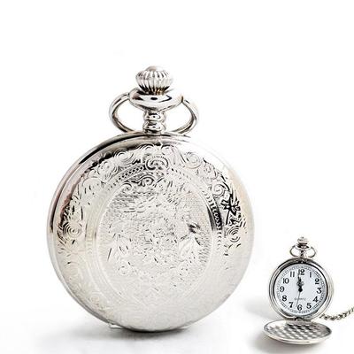 Silberne gemusterte große Quarz-Taschenuhr - Zinklegierung