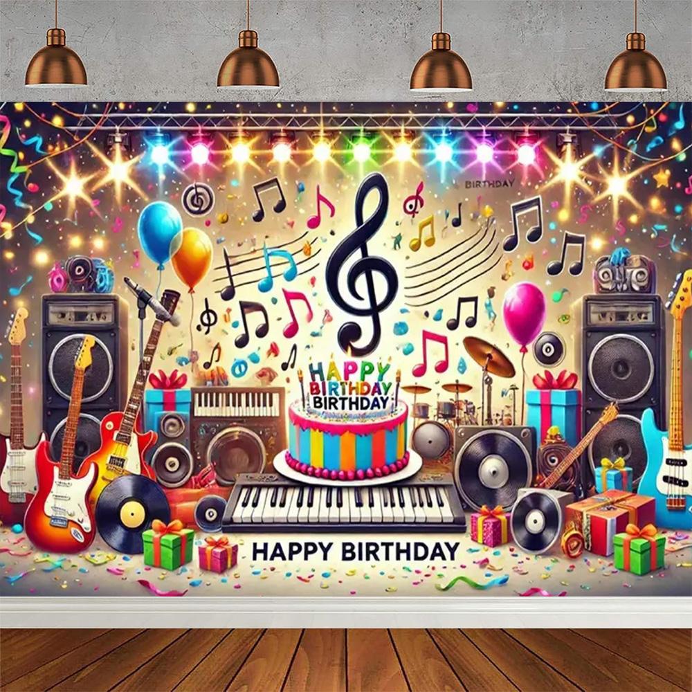 Rock music themed birthday party decoration shooting background, music guitar dance notes band stage banner photography backdrop Vinyl 100X75cm