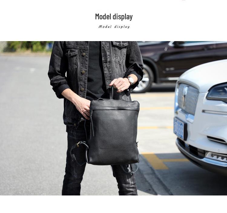 Genuine Cowhide Leather Minimalist Backpack: Handmade, Simple, Versatile Design for Men and Women.