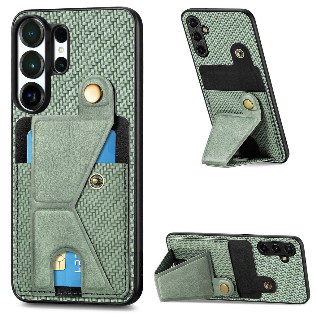 Magnetic Wallet Card Holder Carbon Fiber Texture Phone Case For Samsung S25 Ultra S24 Plus S23 A17 A07 Kickstand RFID Cover