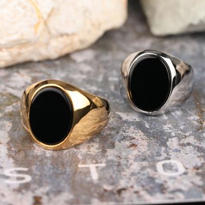 Neuester einfacher natürlicher schwarzer Onyx vergoldeter Ring für Damen Herren Ring