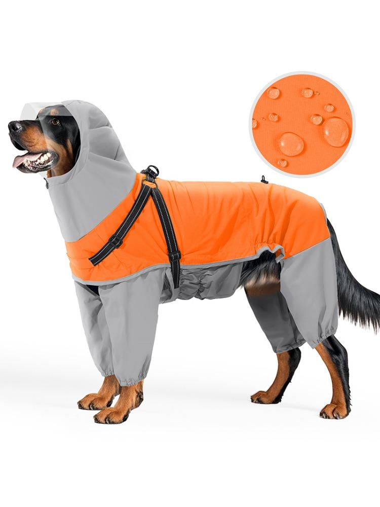 Reflective Waterproof Dog Raincoat with Hood Transparent Mask Full Coverage Pet Raincoat, Medium Large Dogs, with Traction Hole