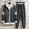 Traje de suéter de otoño de estilo coreano de moda para hombre: Conjunto de cárdigan holgado, chaqueta con capucha y pantalón informal
