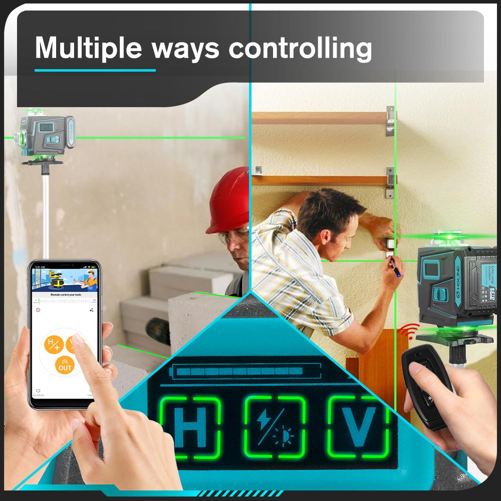 HGLINE 16 4D Lines Laser Level With APP Remote Control Selfleveling 360 Horizontal & Vertical Laser Level Construction Tool