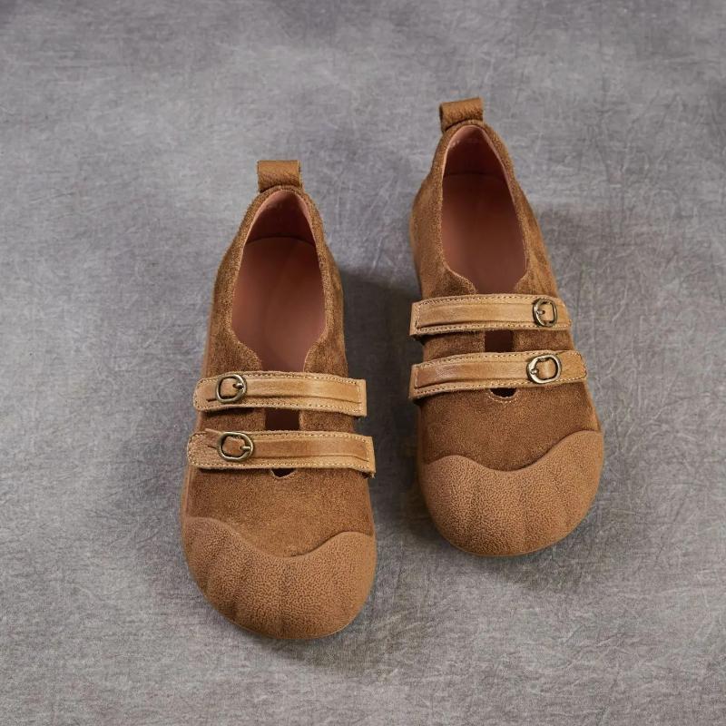 Johnature Retro Loafer mit weicher Sohle Echtes Leder Runde Spitze Flach Damen Flache Schuhe