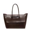 Color Simple Solid Crocodile Texture Women Large Capacity Shoulder Bag Tote