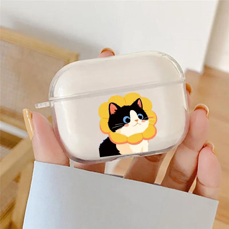 Cute Cartoon Black Cat Earphone Case for Airpods 4th 3rd 2 Pro Soft Cover for Airpod 2 3 1 Protective Accessorie Shell Fundas