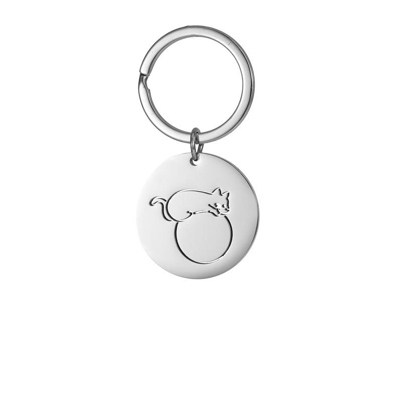 Cute Cat Round Stainless Steel Keychain 6 Optional Styles Fashion Bag Pendant Practical Gift for Best Friends